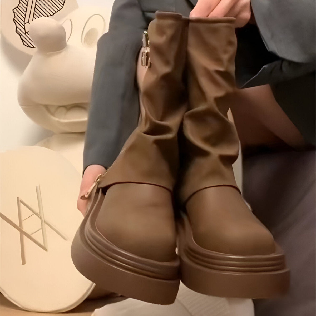 Variant image for Damen-Stiefel, hoher Stiletto-Absatz, synthetisches Leder, mit Plateau-19