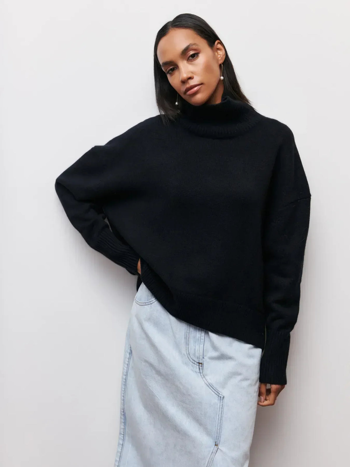 Damen-Rollkragenpullover, lässige Mikrofaser, Polyester 1
