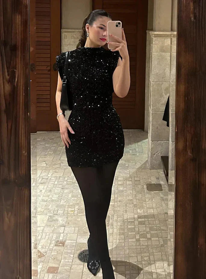 Damen-Minikleid, figurbetonter Paillettenstoff-3
