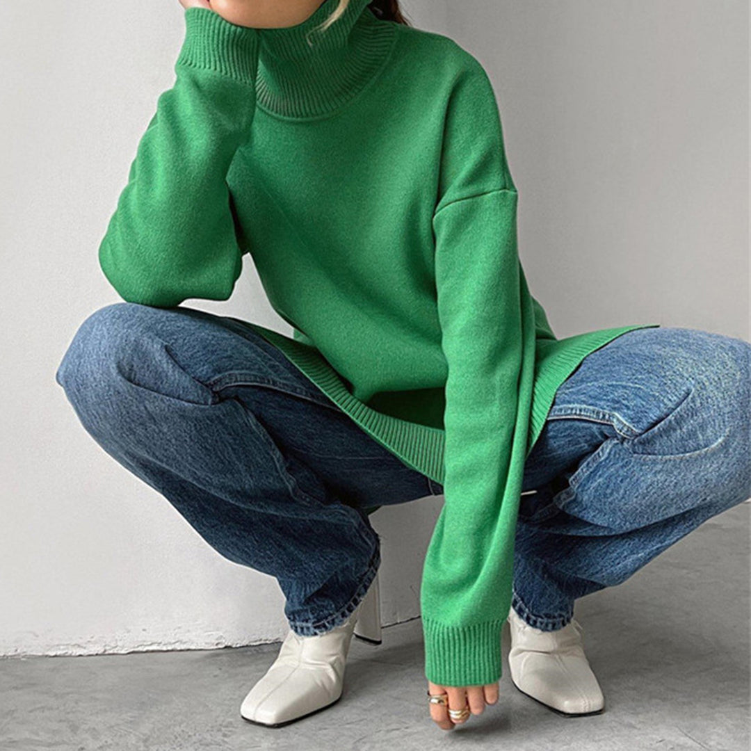 Variant image for Damen-Strickpullover, hoher Kragen, Viskose-Mischung mit Seitenschlitz-4