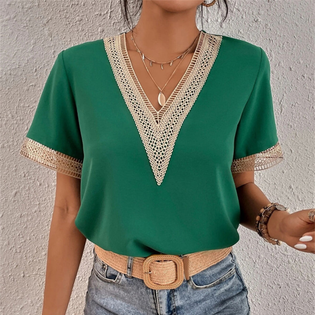 Variantenbild für Damen-V-Neck-Bluse mit Spitzendetails, Polyester-6