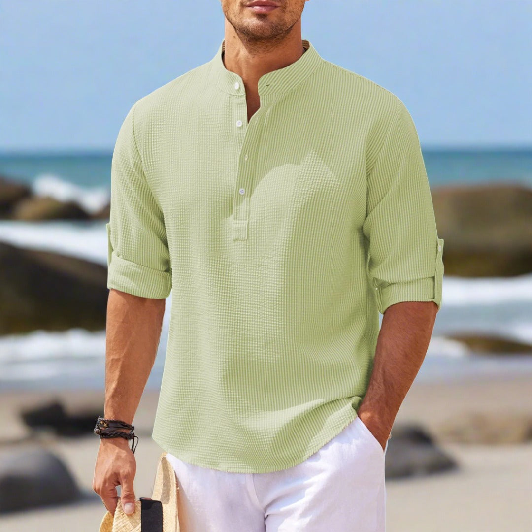 Herren-Poloshirt, Mandarinkragen, Texturmuster, weich, atmungsaktiver Stoff-4