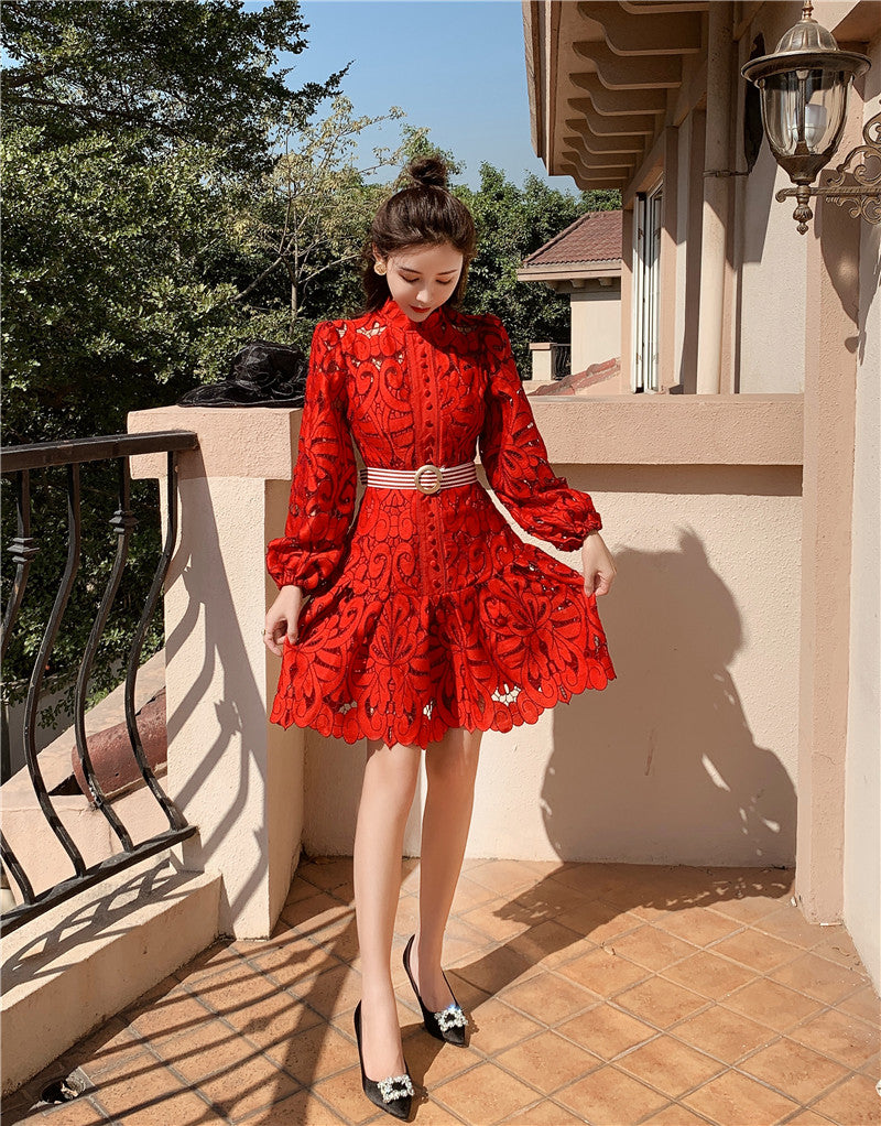 Damen-Minikleid, vintage, Baumwolle, mit langen Ärmeln-3