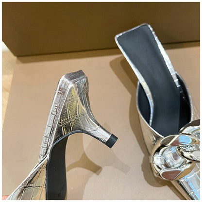 Damen-Sandalen, spitze Zehe, PU-Leder mit Kettendetail-3