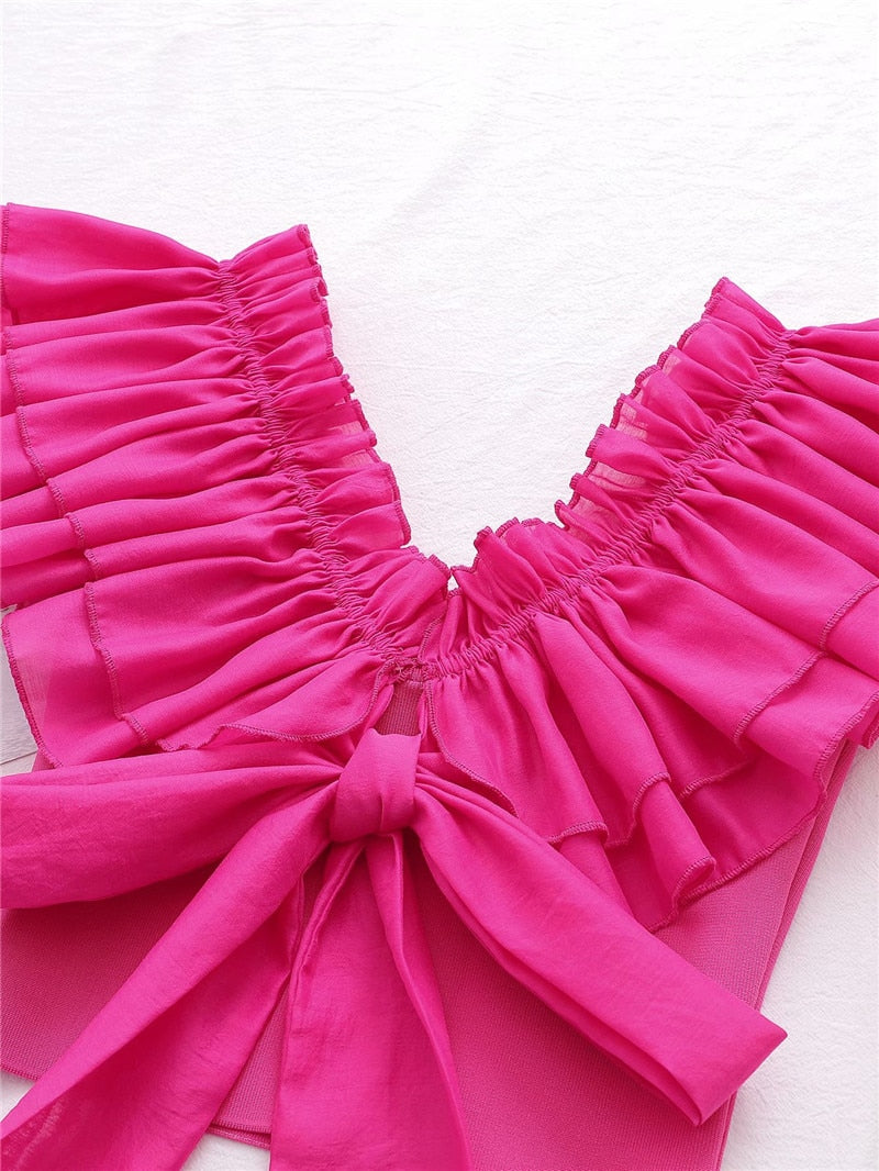 Damen Crop-Top Ärmellos Gerüschte Details Polyester-5