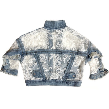 Damen-Jeansjacke, mit Spitzendetails und klassisches Design-6