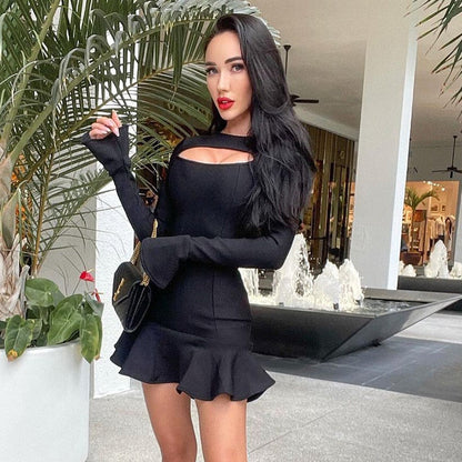 Trapezkleid für Frauen mit Rüschen und langen Ärmeln – 100% Polyester, knielanger Stil für Alltag und Party 1