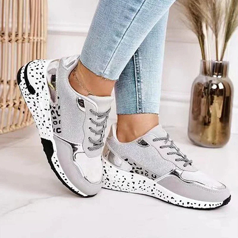 Damen-Schuhe, Leopardenmuster, klassische Schnürung, synthetisches Material-3