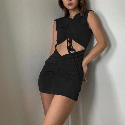 Damen-Minikleid, V-Ausschnitt, Spaghettiträger, Riemen, Polyester, Über, dem Knie-1