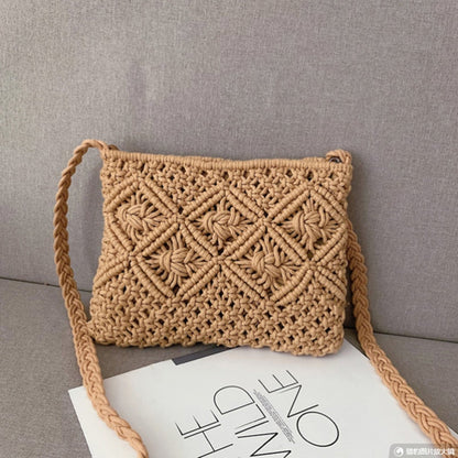 Damen Schultertasche Geflochtener Boho Design Langlebiger Stoff-2