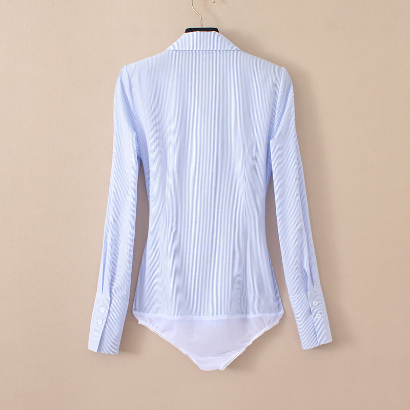 Damen-Bodysuit lange Ärmel gestreiftes Polyester 5