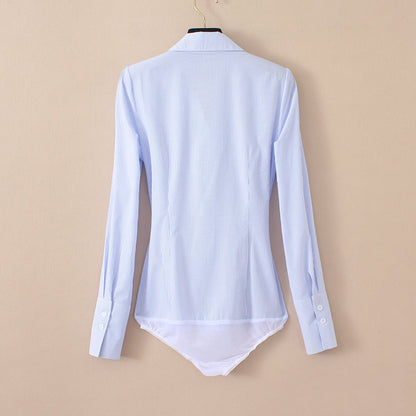 Damen-Bodysuit lange Ärmel gestreiftes Polyester 5