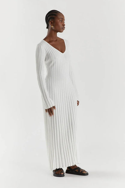Damen-Midikleid, V-Ausschnitt, gerippt, Polyester, Elasthan-5