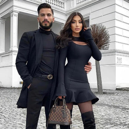 Trapezkleid für Frauen mit Rüschen und langen Ärmeln – 100% Polyester, knielanger Stil für Alltag und Party 4