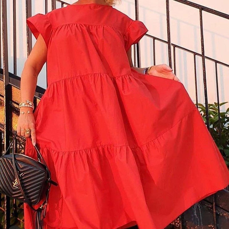 Damen-Midikleid mit ausgestelltem Rock und kurzen Ärmeln aus Polyester – eleganter und zeitloser Stil für alle Anlässe 5