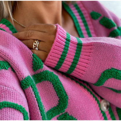 Damen Geblümter Cardigan V-förmiger Ausschnitt Acryl 4