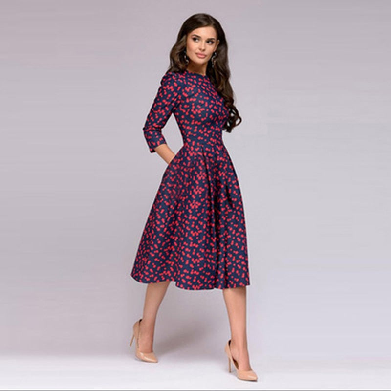 Damenkleid, Dreiviertelärmel, Polyester, elegantes Alltagskleid-1
