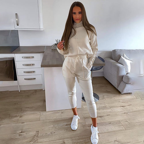 Damen-Pullover, lang, Stehkragen, weicher Stoff, Hose-1