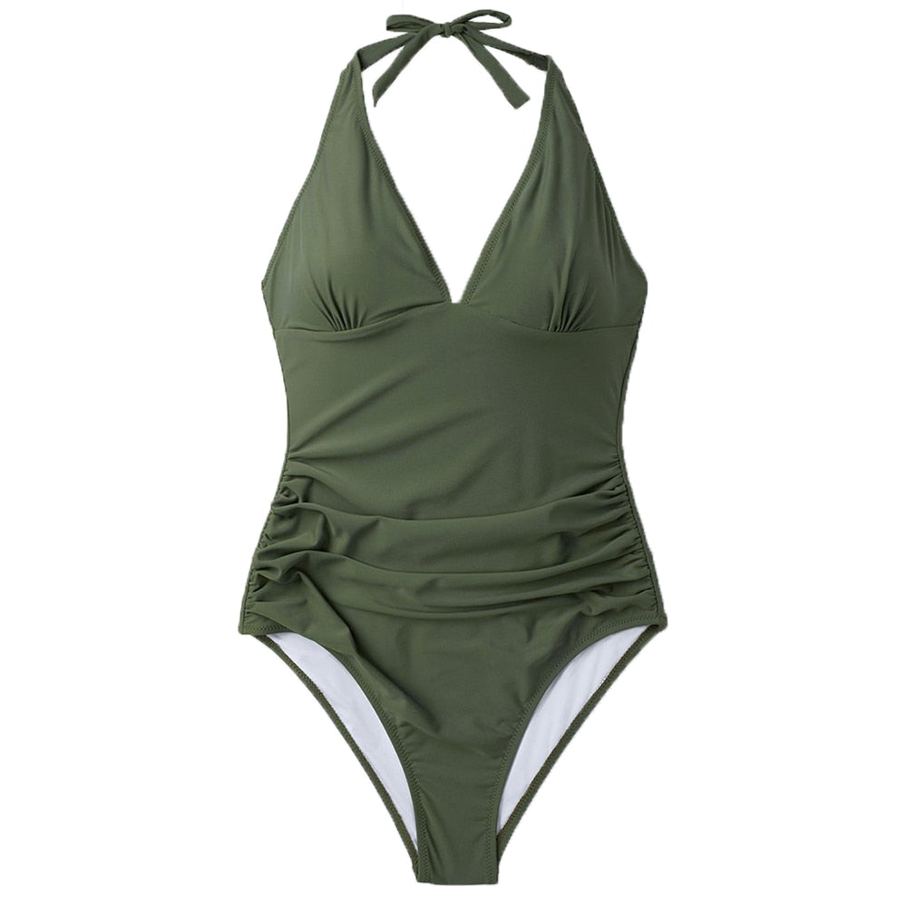 Badeanzug Damen V-Ausschnitt Weiches Polyester Shaping 4