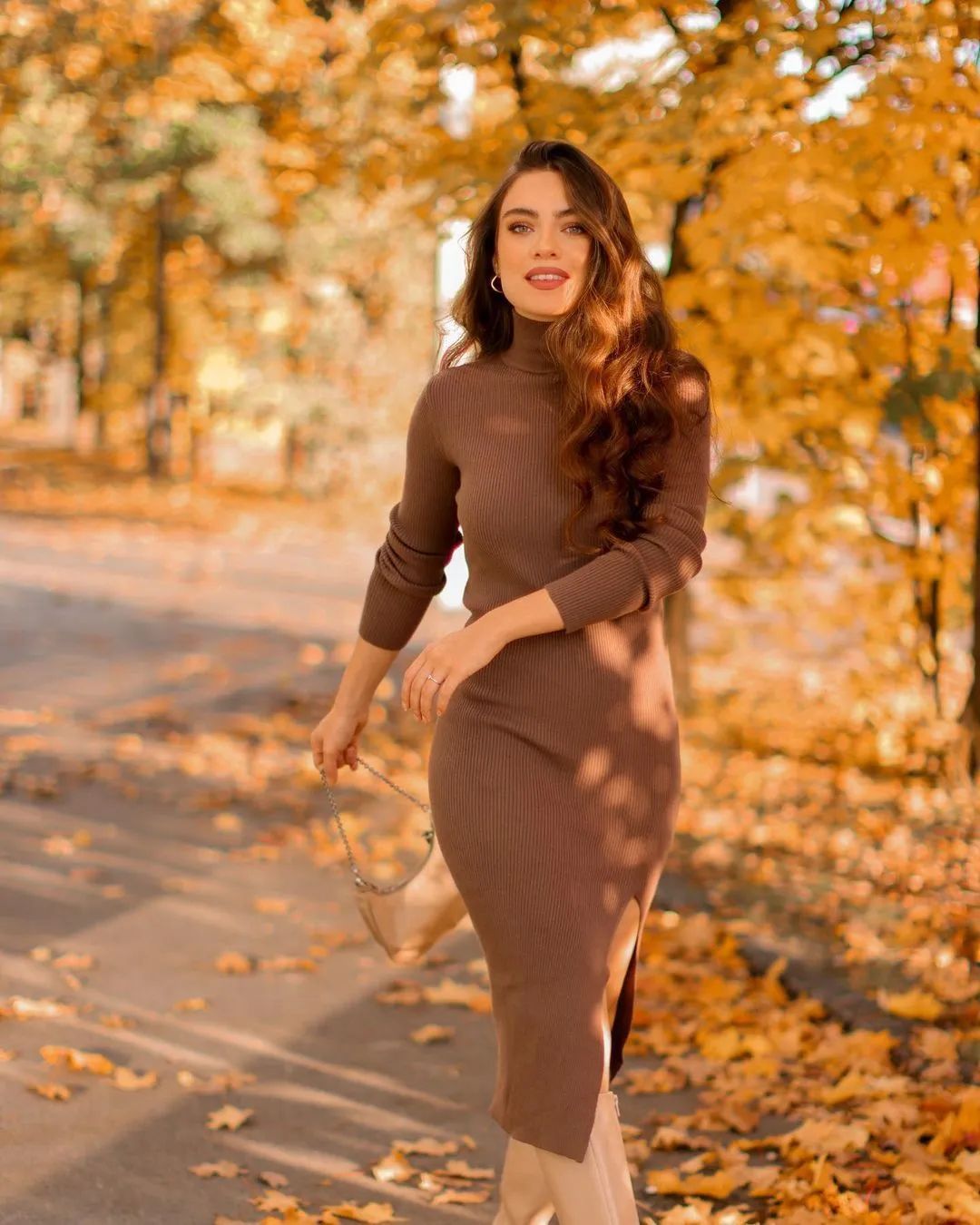 Damenkleid Midi Rollkragen Figurbetont Polyester-2