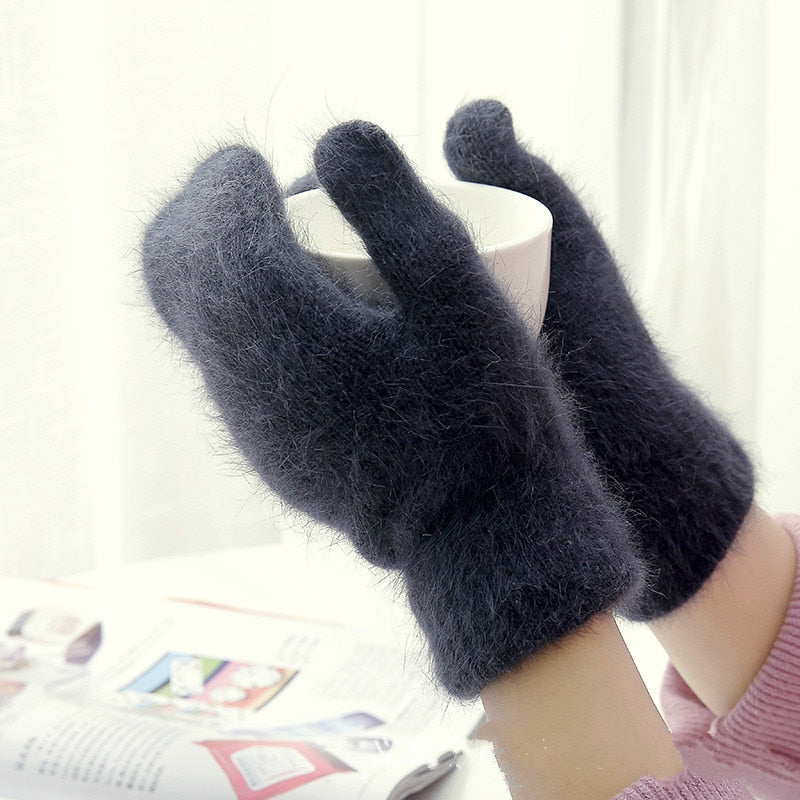 Damen-Fingerlose, Handschuhe, Wolle, mit Pelzstreifen-4