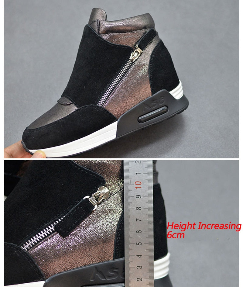 Damen-Keil-Sneakers, modernes Design, Rindleder, Velours-6