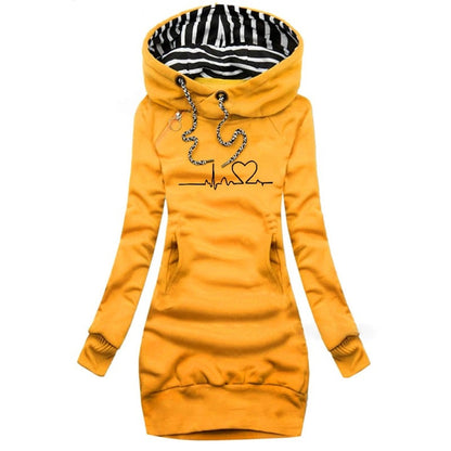 Langer Damen-Hoodie mit Herzmuster aus 100% Baumwolle 2