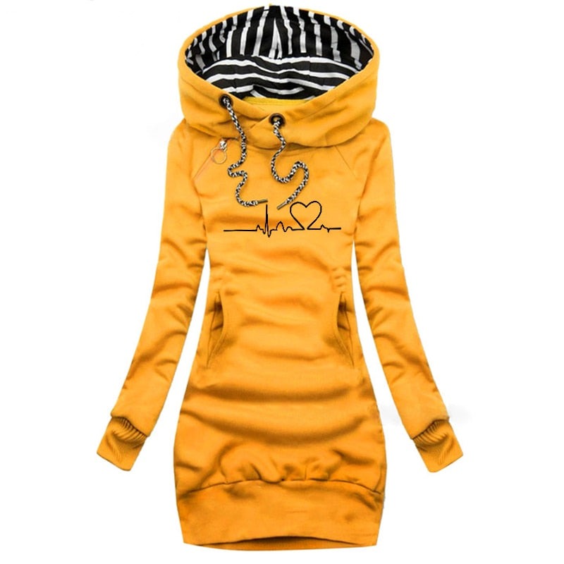 Langer Damen-Hoodie mit Herzmuster aus 100% Baumwolle 6