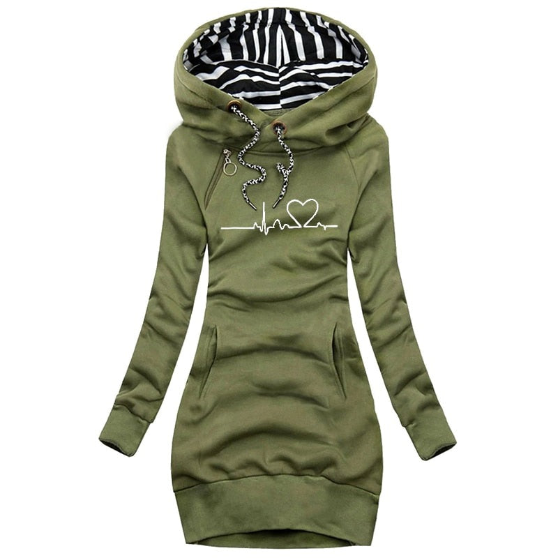 Langer Damen-Hoodie mit Herzmuster aus 100 % Baumwolle 3