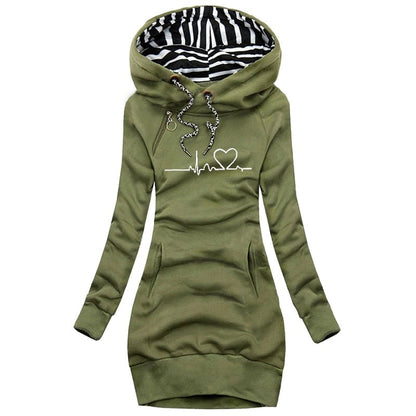 Langer Damen-Hoodie mit Herzmuster aus 100 % Baumwolle 3