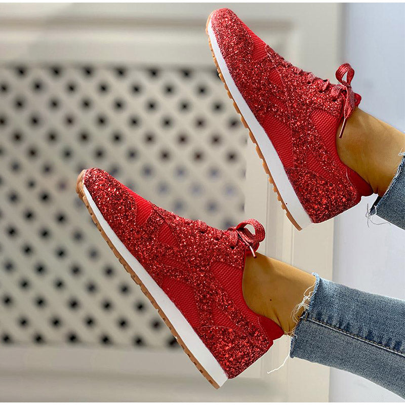 Damen Sneakers Glitzerndes Geometrisches Design Baumwolle-5