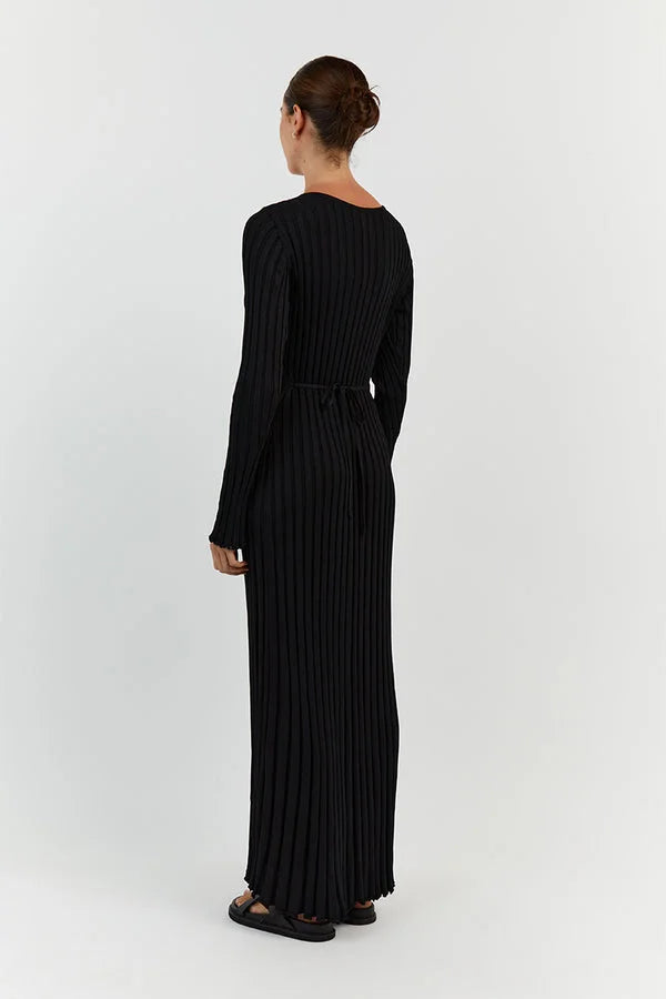 Damen-Midikleid, V-Ausschnitt, gerippt, Polyester, Elasthan-2