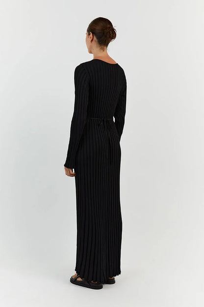 Damen-Midikleid, V-Ausschnitt, gerippt, Polyester, Elasthan-2