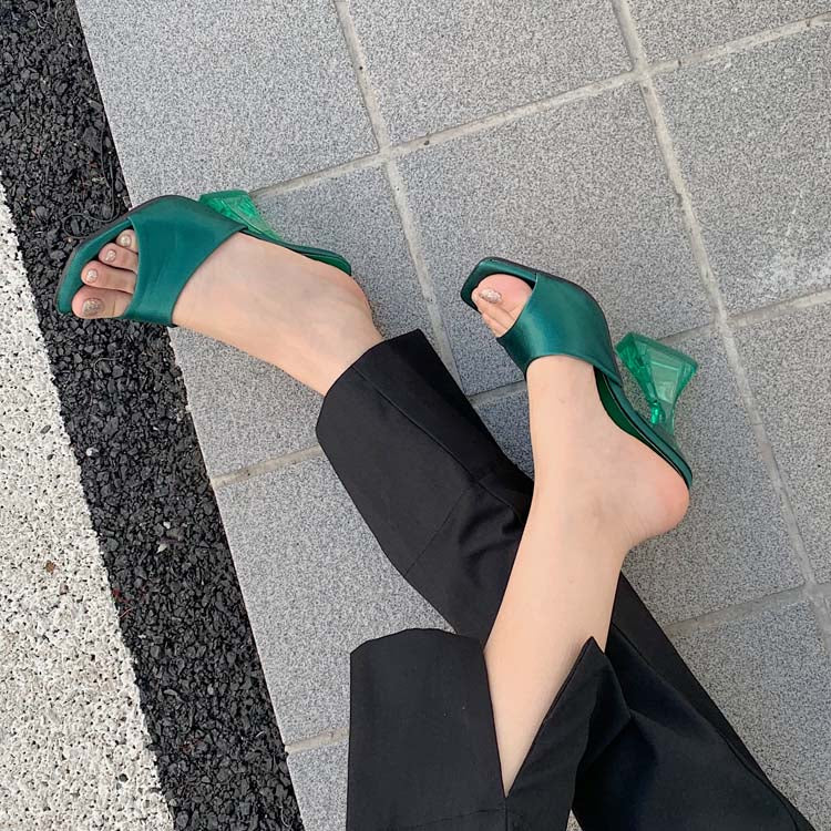 Damen-Sandalen, hoher Absatz, Seide, Gummisohle, elegantes Design 6
