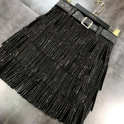 A-Linien-Minirock mit Strassdetails aus schwarzem Polyester für Frauen – Trendig und bequem 4