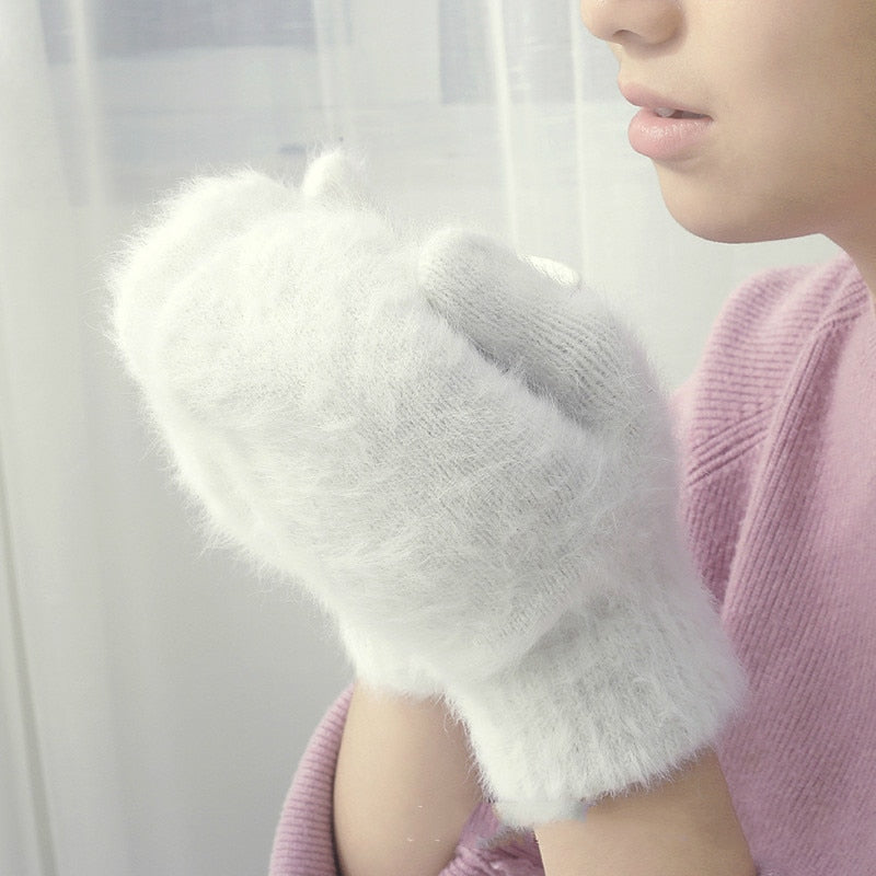 Damen-Fingerlose, Handschuhe, Wolle, mit Pelzstreifen-1