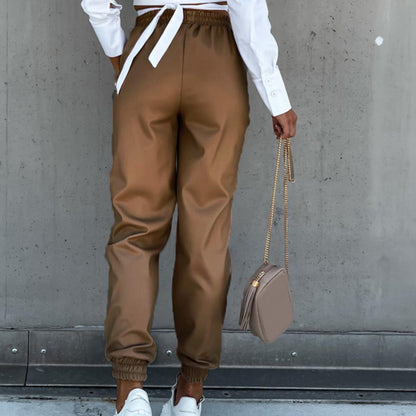 Damen-Jogginghose aus PU-Leder mit elastischem Bund und lässiger Passform-5