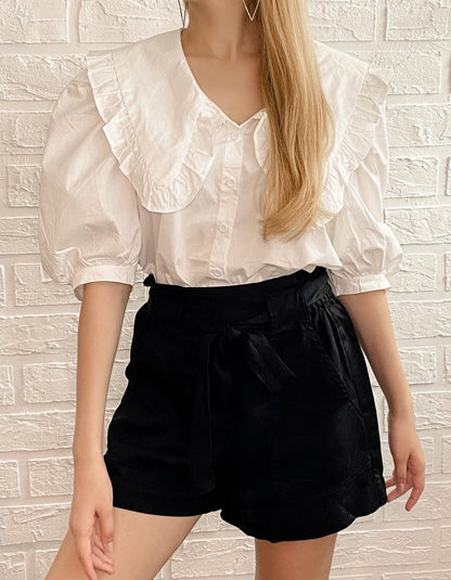 Damen Bluse Kurzarm Monochrome Baumwolle Polyester-2