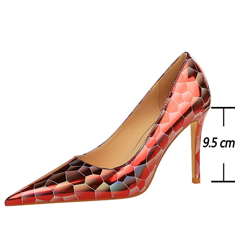 Damen-Pumps, geometrisches Design, Lackleder, hoher Absatz-2