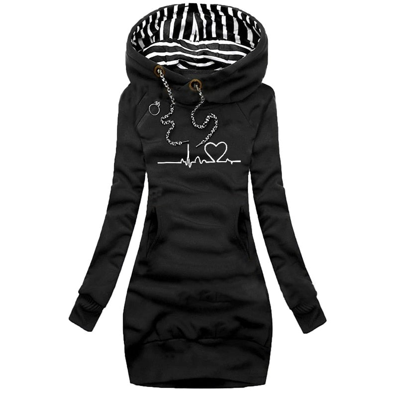 Langer Damen-Hoodie mit Herzmuster aus 100 % Baumwolle 1