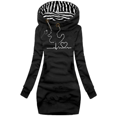 Langer Damen-Hoodie mit Herzmuster aus 100 % Baumwolle 1