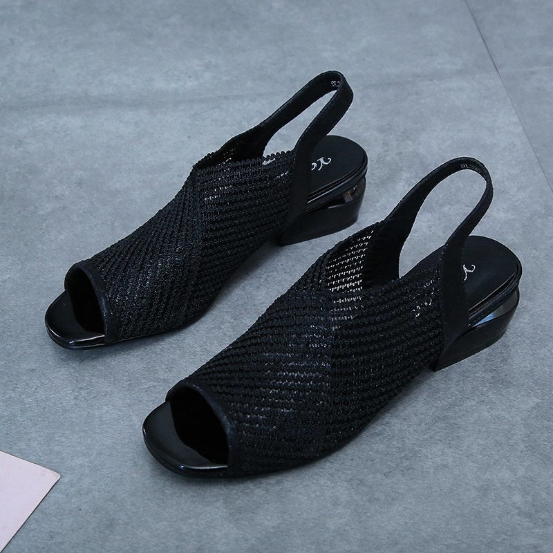 Damen-Sandalen, Slingback, eckiger Absatz, Mesh-5