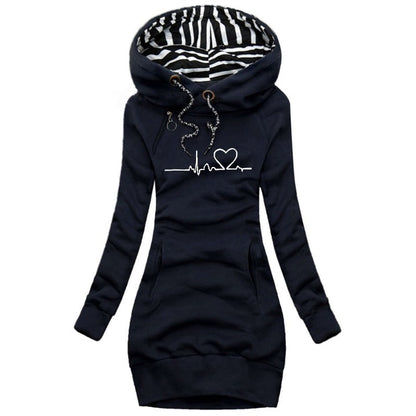 Langer Damen-Hoodie mit Herzmuster aus 100 % Baumwolle 4