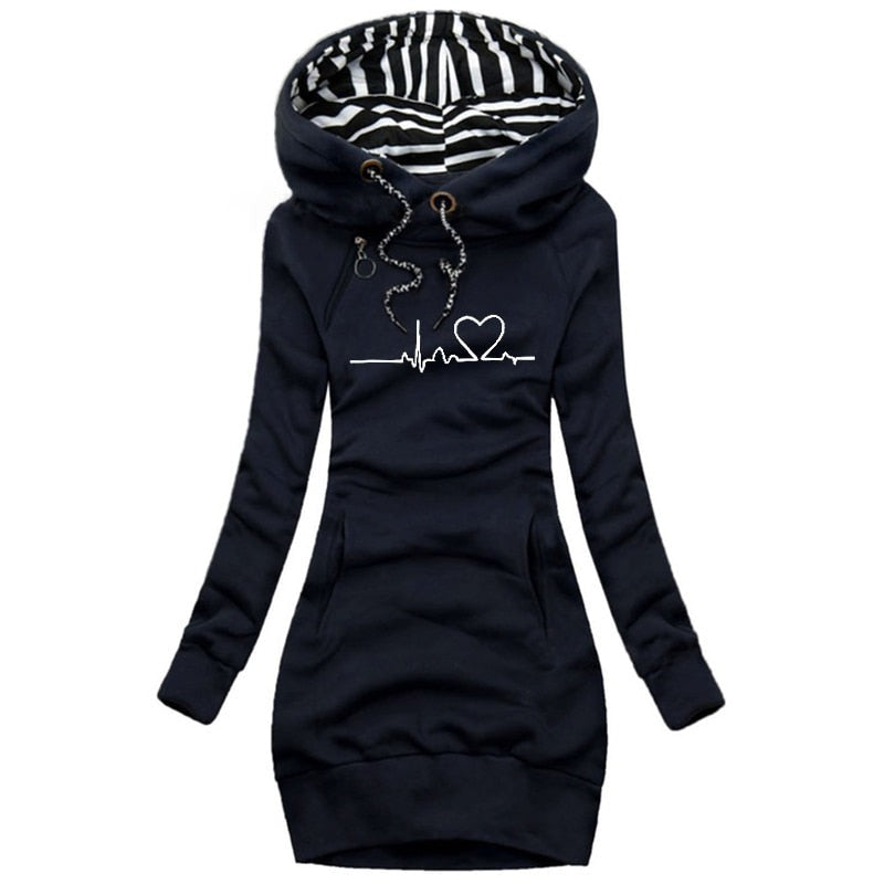 Langer Damen-Hoodie mit Herzmuster aus 100% Baumwolle 8