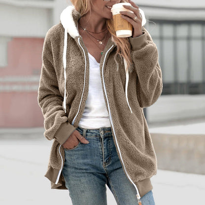Damen-Fleecejacke, Oversized, Sherpa, mit Kapuze-2