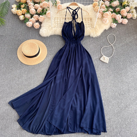 Maxikleid Damen rückenfrei Polyester für formelle Anlässe-1