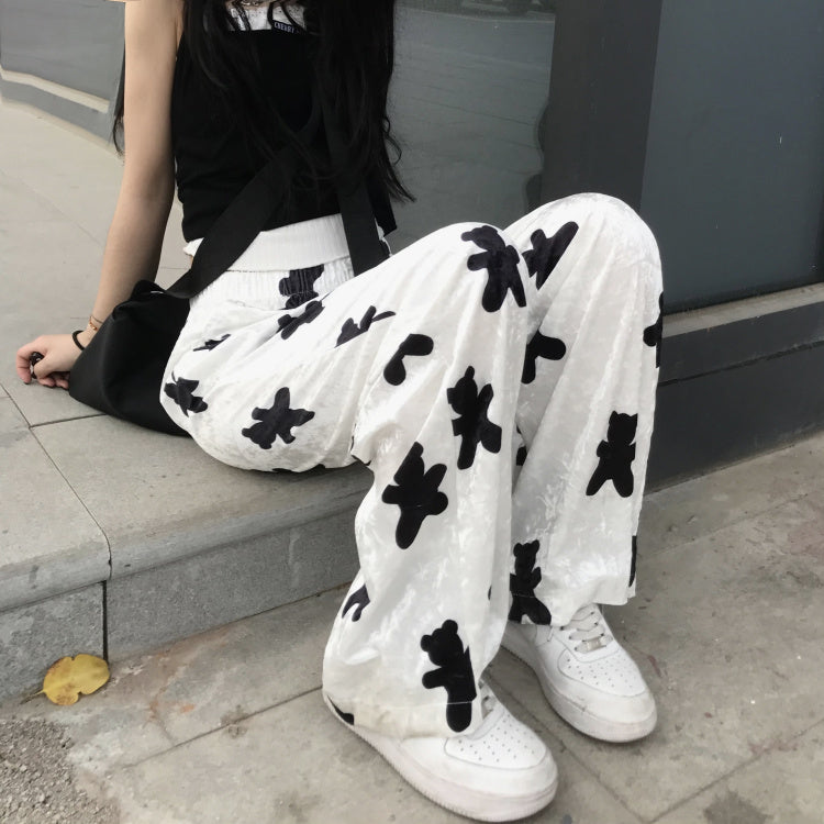 Damen-Sweathosen mit hoher Taille im Baggy-Fit aus weichem Polyester mit Black-Bear-Motiv – bequeme Hosen für entspannte Tage 2
