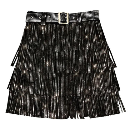 A-Linien-Minirock mit Strassdetails aus schwarzem Polyester für Frauen – Trendig und bequem 5