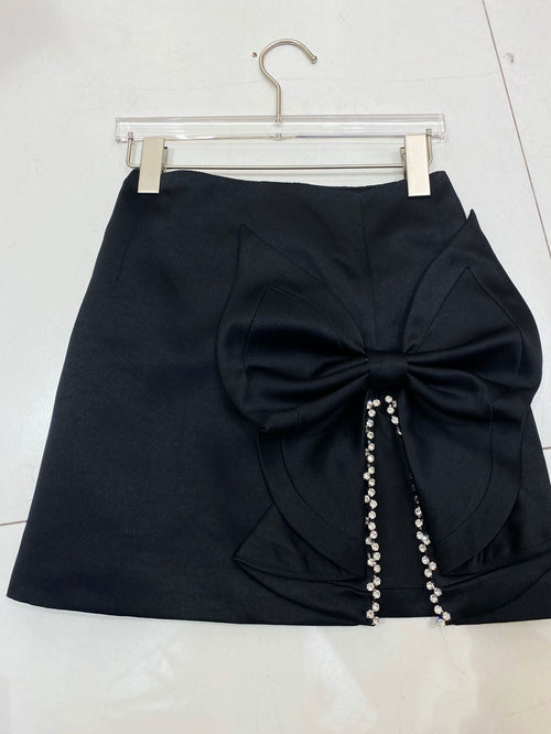Schwarzer A-Linien-Minirock mit Strassdetails – hohe Taille, Polyester-Minirock für Damen 1