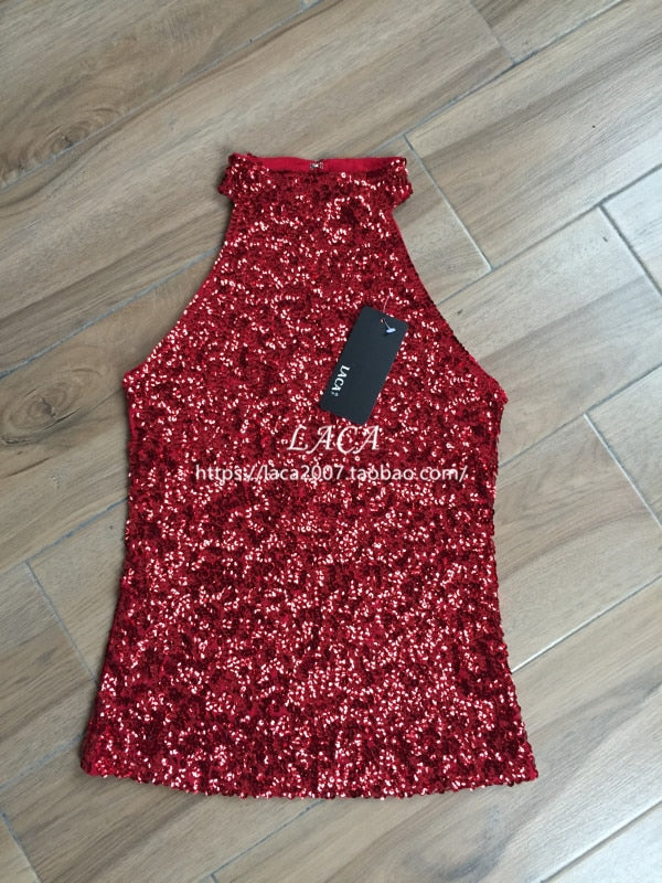 Variant image for Damen-Top, Glitzer-Design, kurzes Polyester-4